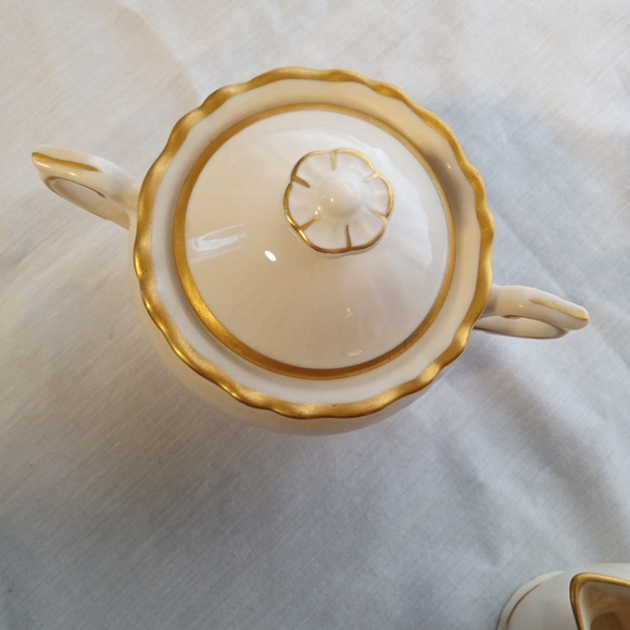 Old Ivory Gold Rim Cream & Sugar Syracuse China -SEE PHOTOS- Tiny Chip - Picture 16 of 16